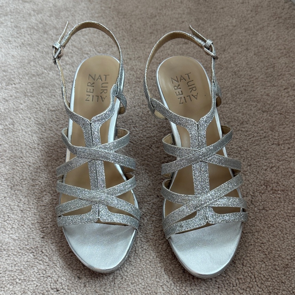 Naturalizer Silver Glitter Strappy Heels